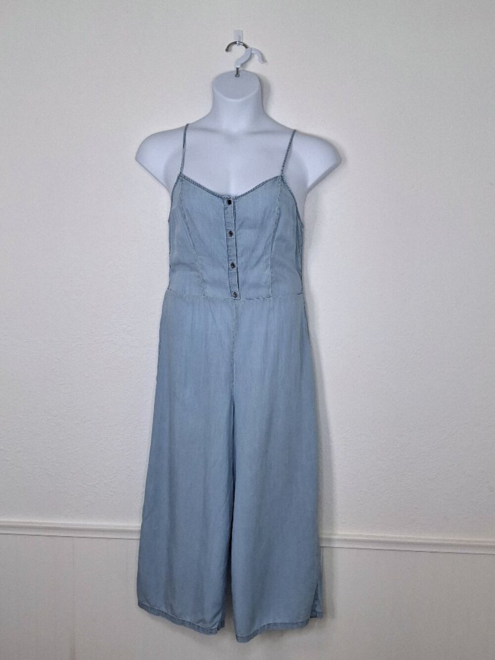 Arizona Linen Blend Jumpsuit Size L Chambray Wide Leg Boho Coastal Festival